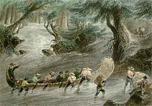 Working a Canoe up a Rapid - Bartlett, W. H.